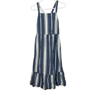 Old Navy Girls Blue Ruffle Maxi Dress Size 6/7 Summer Striped Sleeveless